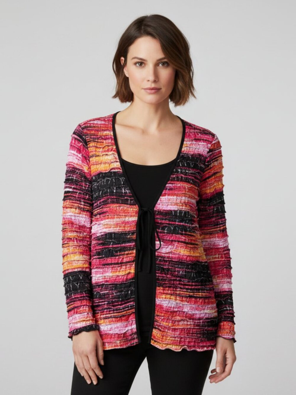 Elementz 1X Pink Orange Black Ruffle 1 Piece Top LS Tiered Office Siren Y2K